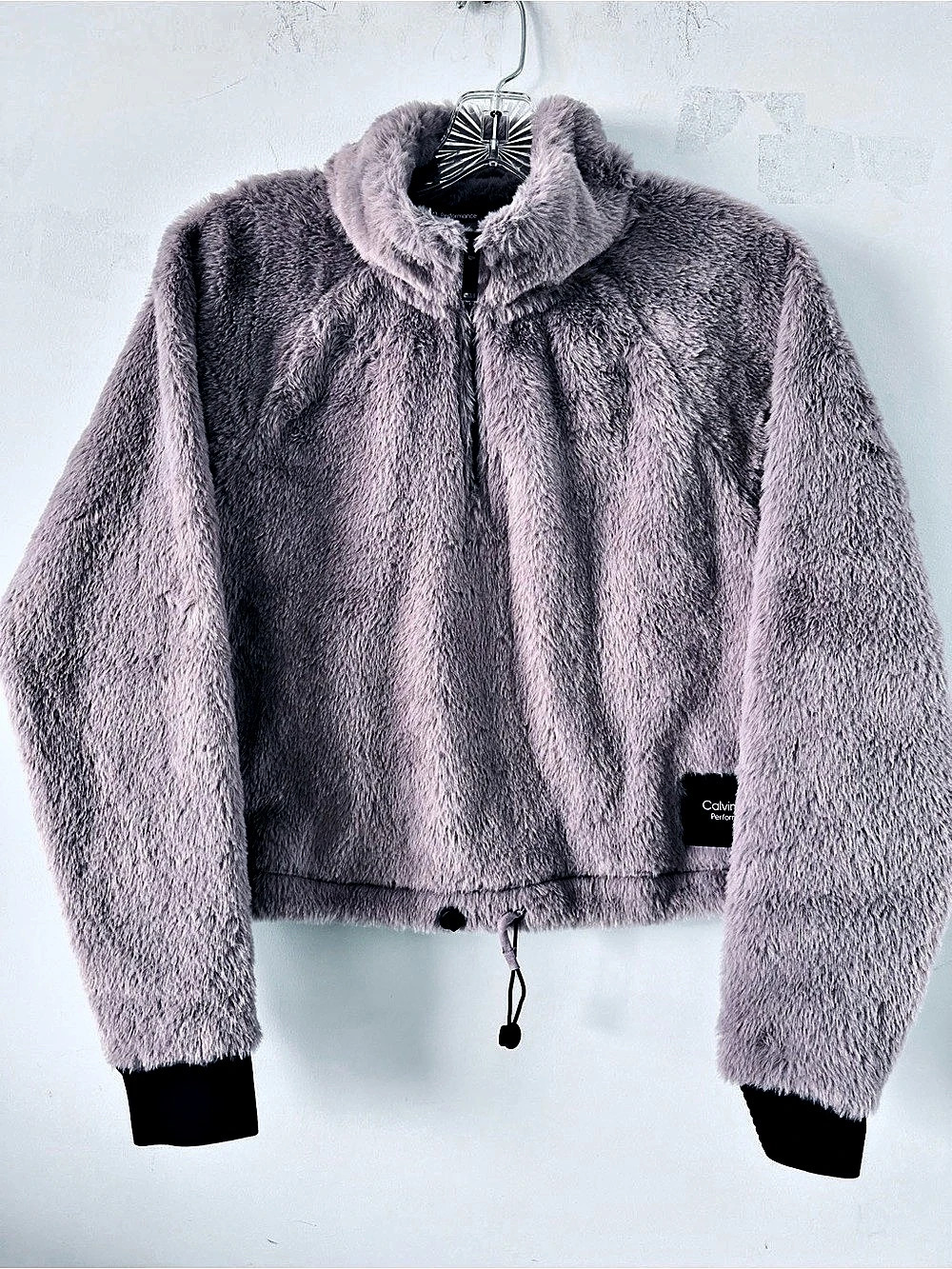 Calvin Klein Faux Fur Cropped Jacket in Purple Size Small Like New